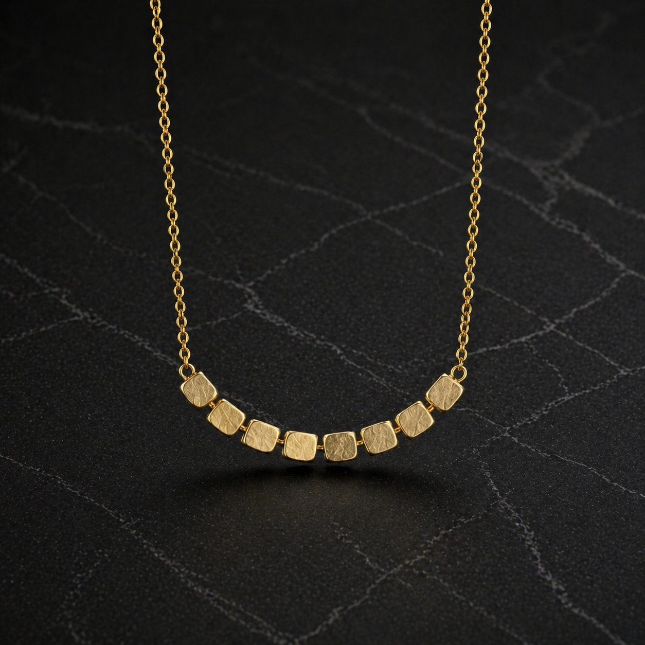 Gold Stainless Steel Cube Bead Necklace