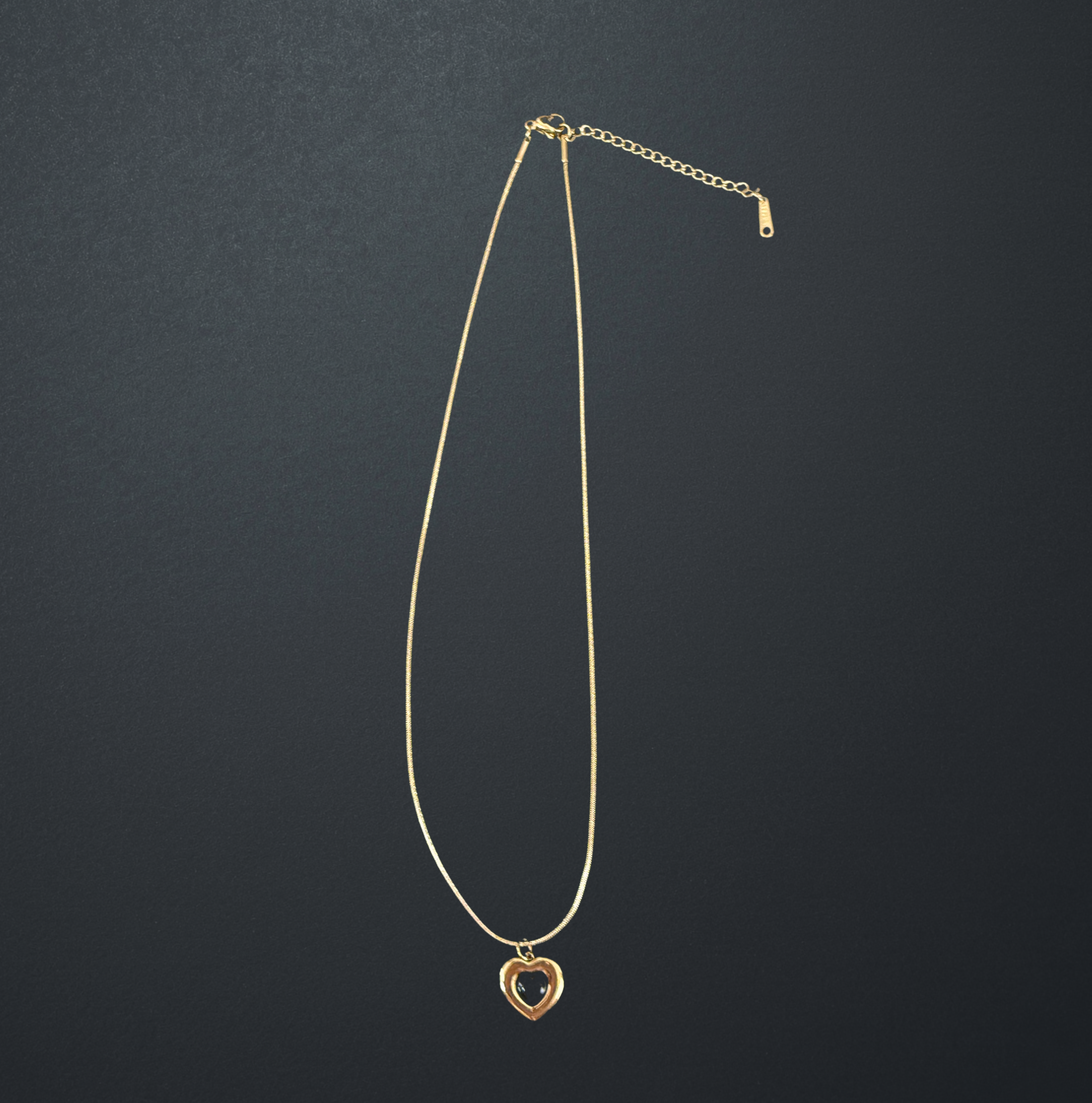 Gold Stainless Steel Heart Necklace with Black Stone image 3