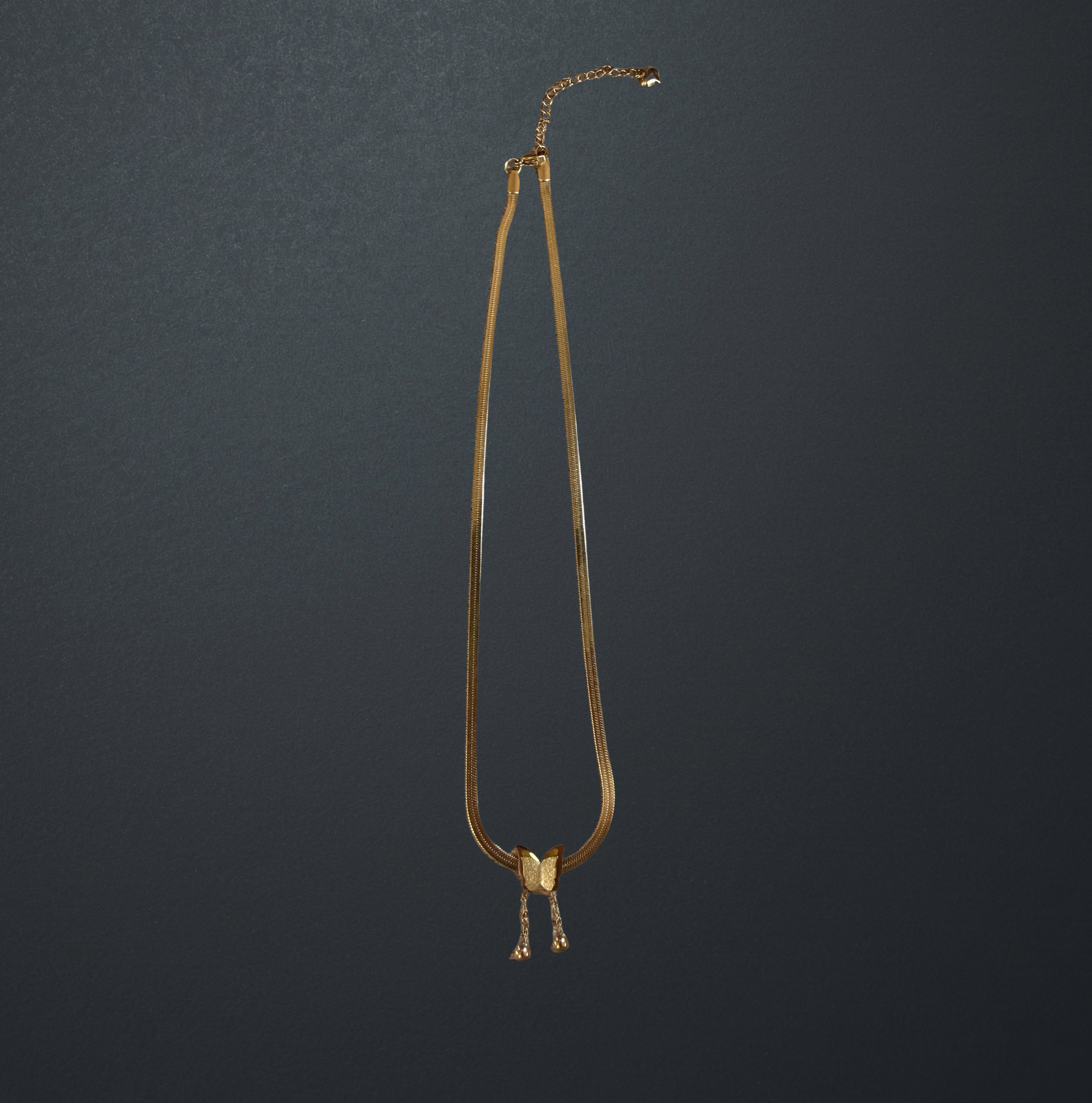 Gold Stainless Steel Butterfly Herringbone Necklace image 2