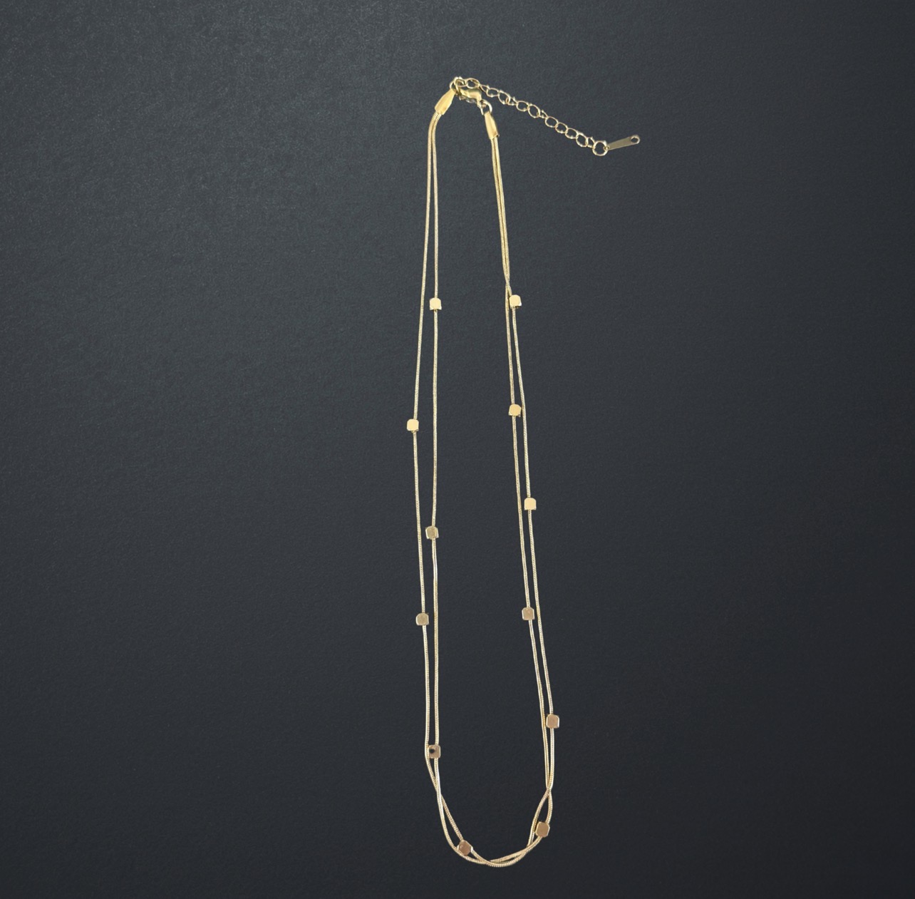 Gold Stainless Steel Double-Layer Cube Bead Necklace image 2