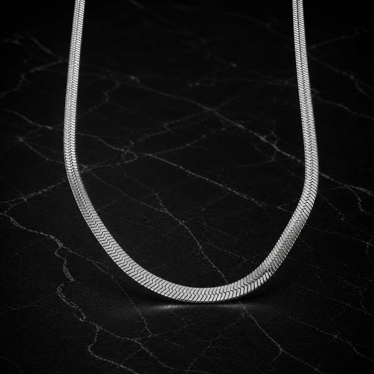 Silver Stainless Steel Herringbone Necklace