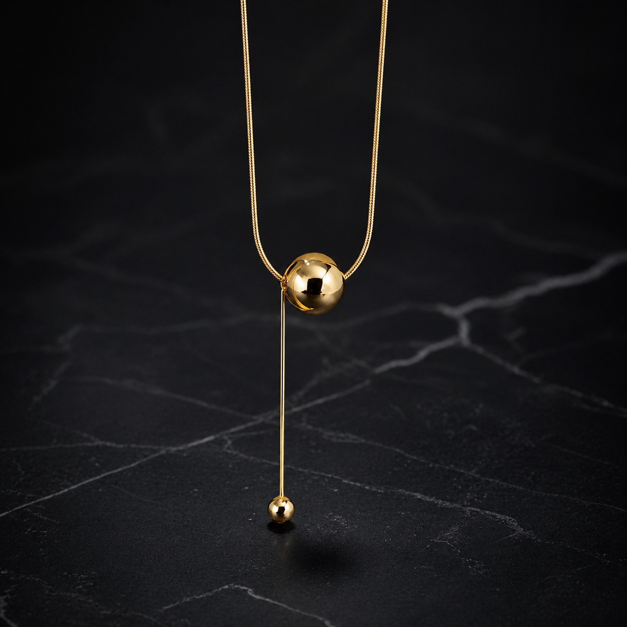 Gold Stainless Steel Sphere Lariat Necklace